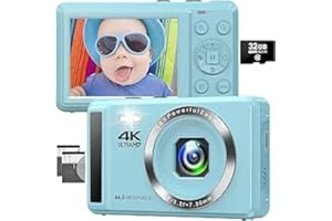 Digital Camera, Toiauaha 4K Autofocus Vlogging Camera 44MP UHD Compact Camera with 32G SD Card & 2 Batteries, 2.4”Rechargeable Mini Camera for Photography, Video, Kids, Beginners,Teenagers, Adult