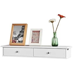 SoBuy® FRG43-W Meuble d'entrée de Rangement, Étagère Murale 2 tiroirs, Armoire à clés, Porte-clés L63,5xP13,5xH10cm -Blanc