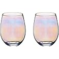 BarCraft Rainbow-Pearl Iridescent Tumbler Glasses, Set of 2, 600ml, Gift Boxed