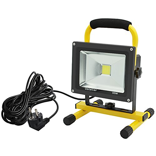Ustellar 2400LM 30W LED Baustrahler( Ersetzt 200W), IP65 Wasserdicht LED Werkstattlampen, Flutlicht Scheinwerfer mit 5M Netzkabel, Für Arbeiten, Autoreparatur. 6000K Kaltweiß