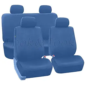 Look&Took Pure Cotton Front and Back Towel Seat Cover for Hyundai Grand I10 Nios Sportz AMT 1.2 VTVT (Sky Blue)