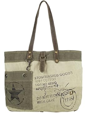 Sunsa Damen Vintage Tasche Shopper Schultertasche Handtasche aus Canvas / Segeltuch mit Leder