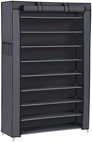 SONGMICS Scarpiera, 10 Ripiani, Scaffale Portascarpe da Ingresso 28 x 88 x 160 cm con Copertura di Tessuto, Slim, Struttura di Metallo, Grigio RXJ36G