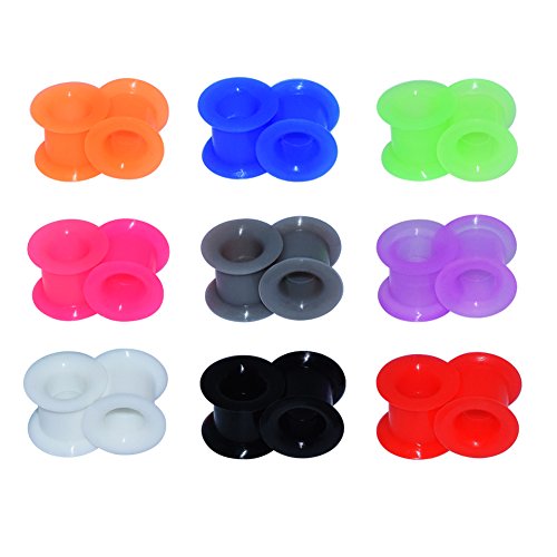D&M Jewelry 9 Pares de Silicona Suave 8G-1"(3-25mm) Expansor de Túnel de Colores Mezclados Ear Plug Pendientes de Oreja Piercing