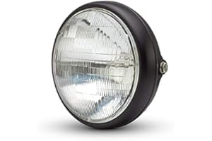 ‎ALCHEMY PARTS Motorrad 7.7" Scheinwerfer Mattschwarz 12V 55W für Cafe Racer & Scrambler - Schale