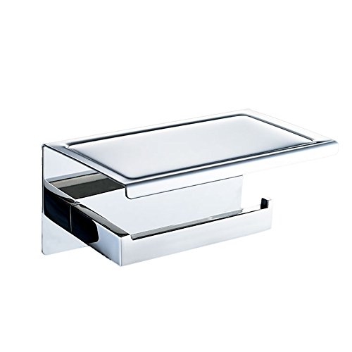 newpointer Toilettenpapierhalter, Angle Simple selbstklebend & Wand montiert SUS 304 Edelstahl Toilettenpapierhalter Aufbewahrung Badezimmer Papier Tissue Rolle Kleiderbügel mit Handy Ablage, poliert - 7