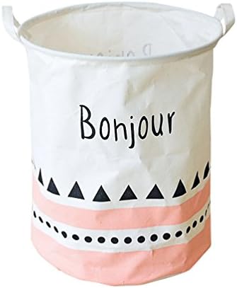 EchoFun Cotton Foldable Print Laundry Hamper Large Basket Cylindric Closet Storage Wash Bag with Handles 40 x 50cm