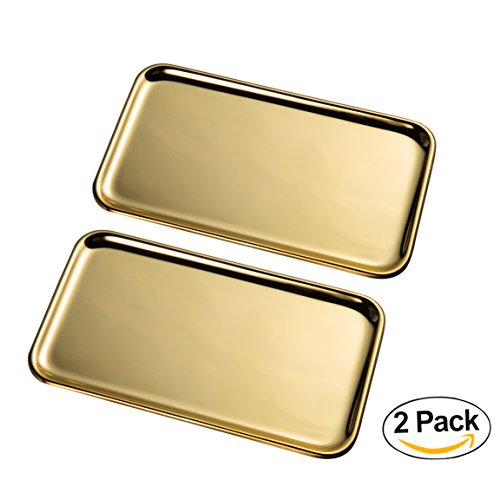 IMEEA Kleine Rechteckig Serviertablett für Küche Badezimmer SUS304 Edelstahl (8 x 4,5 inch), 2 Stück (Silber)