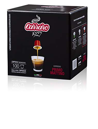 Caffè Carraro, Primo Mattino Carraro, Compatibili Nespresso, Confezione singola da 100 Capsule