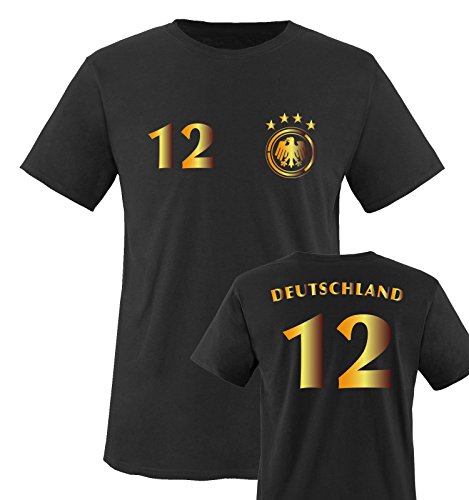 EM 2016 – TRIKOT – DEUTSCHLAND – 12 – Kinder T-Shirt – Schwarz / Gold Gr. 122-128