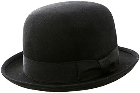 The Express Hats Wool Felt Bowler Hat Red Satin Lining - Black - 59/Large