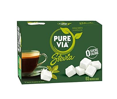 PURE VIA - Boîte 65 morceaux de Sucre - Stevia - Zéro Calorie - Lot de 2