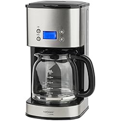 Top Chef Cafetière Programmable à filtre Inox 1,5L (12 tasses) TOPC558 Carafe en Verre Graduée, Système Anti-Gouttes, Maintien au chaud, Ecran LDC, Arrêt automatique, Porte-filtre amovible lavable