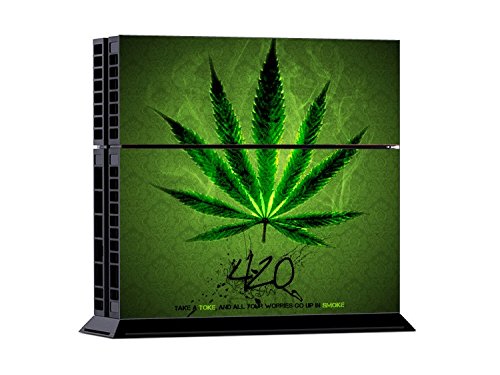 Gaminger Set di Adesivi Decorativi per Playstation 4 (Console + 2 Joypad) - 420 Weed