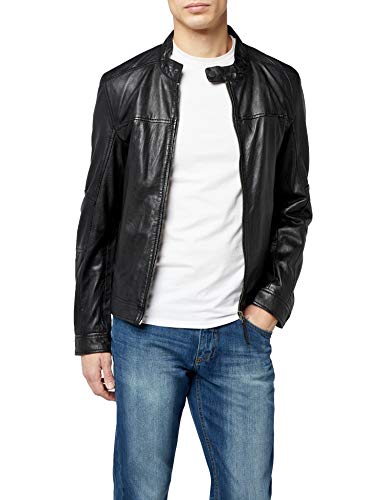 Kings on Earth Chaqueta de Cuero Estilo Biker Hombre, Negro (Schwarz 1), X-Large