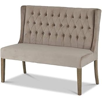 Homy Sitzbank mit Lehne beige Samt 2-Ssitzer Fuß Eiche Sofa Couch