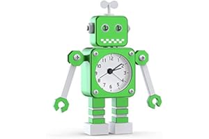 Juboos Sveglia per bambini ragazzi, sveglia robot per bambini sveglia analogica senza ticchettio sveglia silenziosa per ragazzi ragazze ragazzi (Verde)