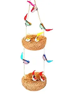 LIVEONCE Coir Two Tier nest for Decoration with 8 Birds Color -Brown ,w -8 cm, H -40 cm ,L-8 cm -1 Piece