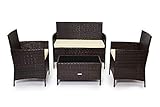 Los cojines están incluidos. Evre Home & - Conjunto de muebles de jardín de ratán para interiores y exteriores, 4 piezas, sofá, mesa, marrón