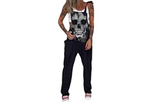shownicer Latzhose Damen Baggy Latzhose Jumpsuit Casual Skull Print Retro Overalls Lose Hose Loose Fit Overall Rompers