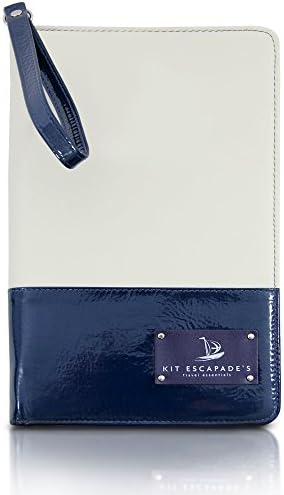 Large travel wallet, nautical look with matt cream and patent navy leather with detachable strap hold your passport, tickets, pen, travel book and cards.