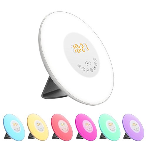 Pingenaneer Wake-Up Light LED Lichtwecker Aufwachen mit Licht Sonnenaufgangfunktion , Schlummerfunktion , FM Radio Funktion , 6 Wecker Töne , 7Farben