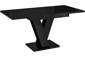 PROROOM FURNITURE - Malvi - Esstisch Ausziehbar auf 160 cm - 120x80x75 cm - Modern - Dinner Table - Esszimmertisch - Tisch für Esszimmer, Wohnzimmer - Ausziehtisch - Schwarz Hochglanz