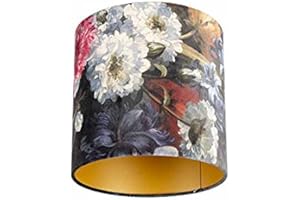 QAZQA Baumwolle Velour Lampenschirm Blumenmuster 25I25I25 Gold I Messingene Innenausstattung, Schirm Pendelleuchte,Schirm Stehleuchte