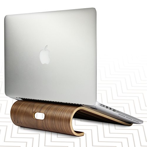 Urcover® Laptop Halter Tisch Desktop Ständer aus Echt-Holz in Dunkel Braun bis 12,9 Zoll | Schreibtisch Halterung Dock Station Notebook Zubehör | Wood Ultrabook Holder - 7