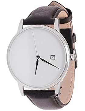 mnmlst men #02 - Herren Armbanduhr schwarzes Lederarmband weißes Ziffernblatt, Analog Quarz, minimalistisch