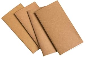 HERUIO Traveler's Notebook Set of 4 Planner Journals Refills: Blank/Dots/Lines/Squares Lined Paper, Kraft Brown Soft Cover -4.3" x 8.26" - (64 Lined Pages/32 Sheets) x 4
