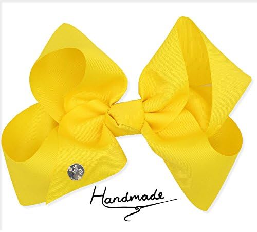 Yellow JayJo JOJO Style Bows Large 8" Big Bow Hair Clip for Children Girls Rhinestone