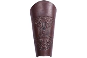 Battle-Merchant leather arm warmer with embossed Thor's hammer, brown antique arm protector LARP Medieval Viking.