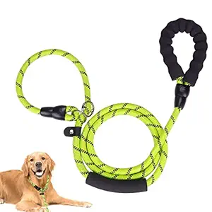 ELECTOMANIA 6FT Dog Training Leash with Adjustable Loop, Durable Dog Rope Leash with Comfortable Padded Handle and Highly Reflective Threads for Dogs Walk Tranning (Green)