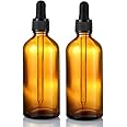 2-Pcs 100ml Amber Dropper Bottles for Essential Oils - 3.4 oz Refillable Glass Bottles with Eye Droppers for Aromatherapy, DIY Blends, Skincare, Perfumes, Beard Oils, Travel, and Cooking
