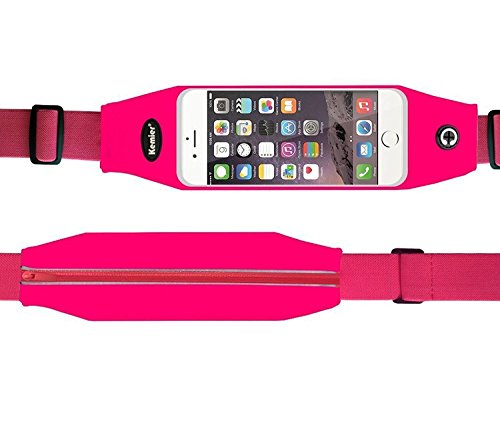 kemier® Outdoor Schweiß-Running Reflex Gürtel Taille Pack mit Reißverschluss für iphone 7,7plus, 6, 6S, 6 Plus, 6S Plus, Samsung Galaxy S5, S6, S7, Edge, Note 3, 4, 5, LG G3 G4 G5, transparent Touch-Fenster, rosarot