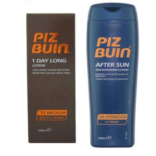 Piz Buin 1 Day Long Duo  Sun Lotion Spf 15 X 100Ml  & Tan Intensifier Aftersun 200Ml
