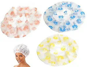 Authentic Store Shower Cap for Girls/Women/Men/KKids, Set of 3 Reusable With Elastic Band For Use/Salons/Spa/Hair Treatment/Beauty Parlours By Authentic Store . (Set of 3)(Multi-Coloured)