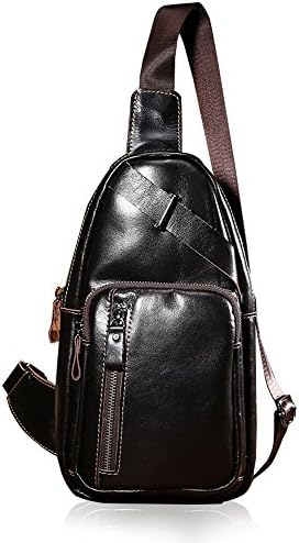 MENS Sling Bag Pu Leather Large Capacity Hiking Daily Use Fashion Lightweight Adjustable Strap