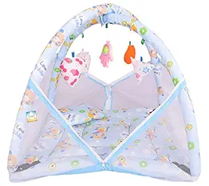 Bantoo New Born Baby Boy's & Baby Girl's Bedding Set Mattress with Mosquito Net for 0-6 Months Infants (Blue)