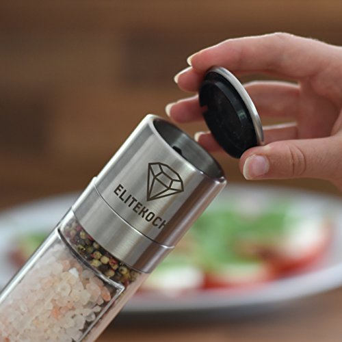 Salz- und Pfeffermühle 2-in-1 Set aus Edelstahl | Premium Gewürzmühle mit Keramikmahlwerk | Hochwertige Doppelmühle mit Acrylglas | Inklusive hochwertigem E-Book - 5