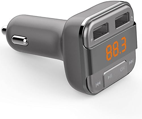 PERBEAT Bluetooth Car FM Transmitter with 2 USB Charging 3.4A Output Ports, Supports USB Drive Micro SD Card with Music Remote Control(Gray)