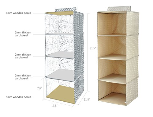 Faltbarer Kleiderschrank Regal, Schuhgestell, 4-tier mit Schublade, Beige - 6