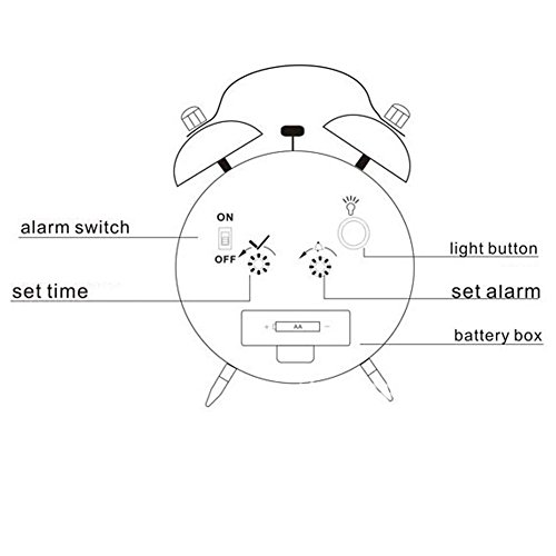 Retro Glockenwecker,Trrebtle Doppelglocken-Wecker mit Nachlicht, geräuschloser Betrieb, Quarzuhrwerk, wecker analog, Retro-Design, lauter Alarm 4 Zoll,Kupfer - 5