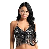 neckholder glitzer kleid Bügelloser BH mit unabnehmbaren Pads Einlagen, verziert mit glitzenzenden Pailletten Quasten. Halter Top und zum Binden am Hals und am Rücken.