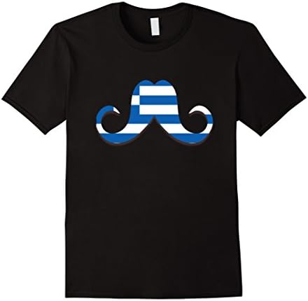Men's FUNNY GREEK MUSTACHE T-SHIRT Proud Greece Flag Meme Gift Medium Black