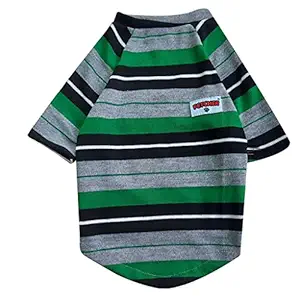 FETCHER Green Black Striped with Sleeves Premium Dog, Puppy, Kitten and Cat Warm T-Shirt | Sweater for Small Breeds (12