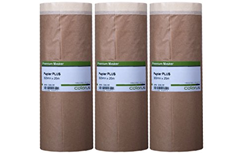3 x Colorus Masker Tape PLUS 25m mit 30 cm Abdeckpapier Cover Quick Papier Masker Abdeckband mit Malerkrepp Klebeband