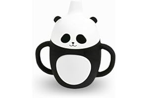 BabyGT Vaso Aprendizaje Bebe Silicona/Vaso bebe con Tapa antiderrame para beber. Vaso de entrenamiento con dos asas para bebes y niños pequeños 200ml (Panda)