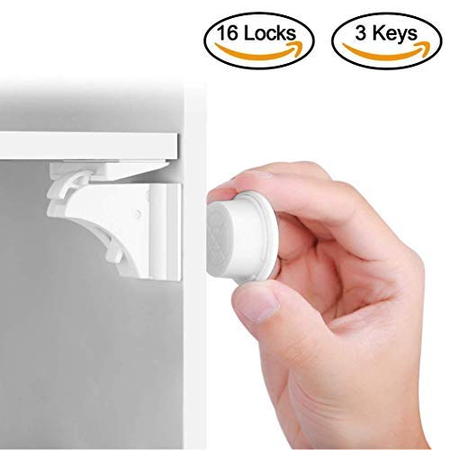 Bloqueo magnético para armario a prueba de bebés, seguridad infantil, sin perforaciones, para cajón, armario (16 cerraduras + 3 llaves)
